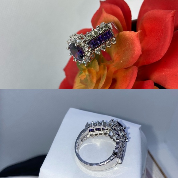 1.25ct Amethyst Zircon Micro Paved Halo Bling Ring - Picture 7 of 10